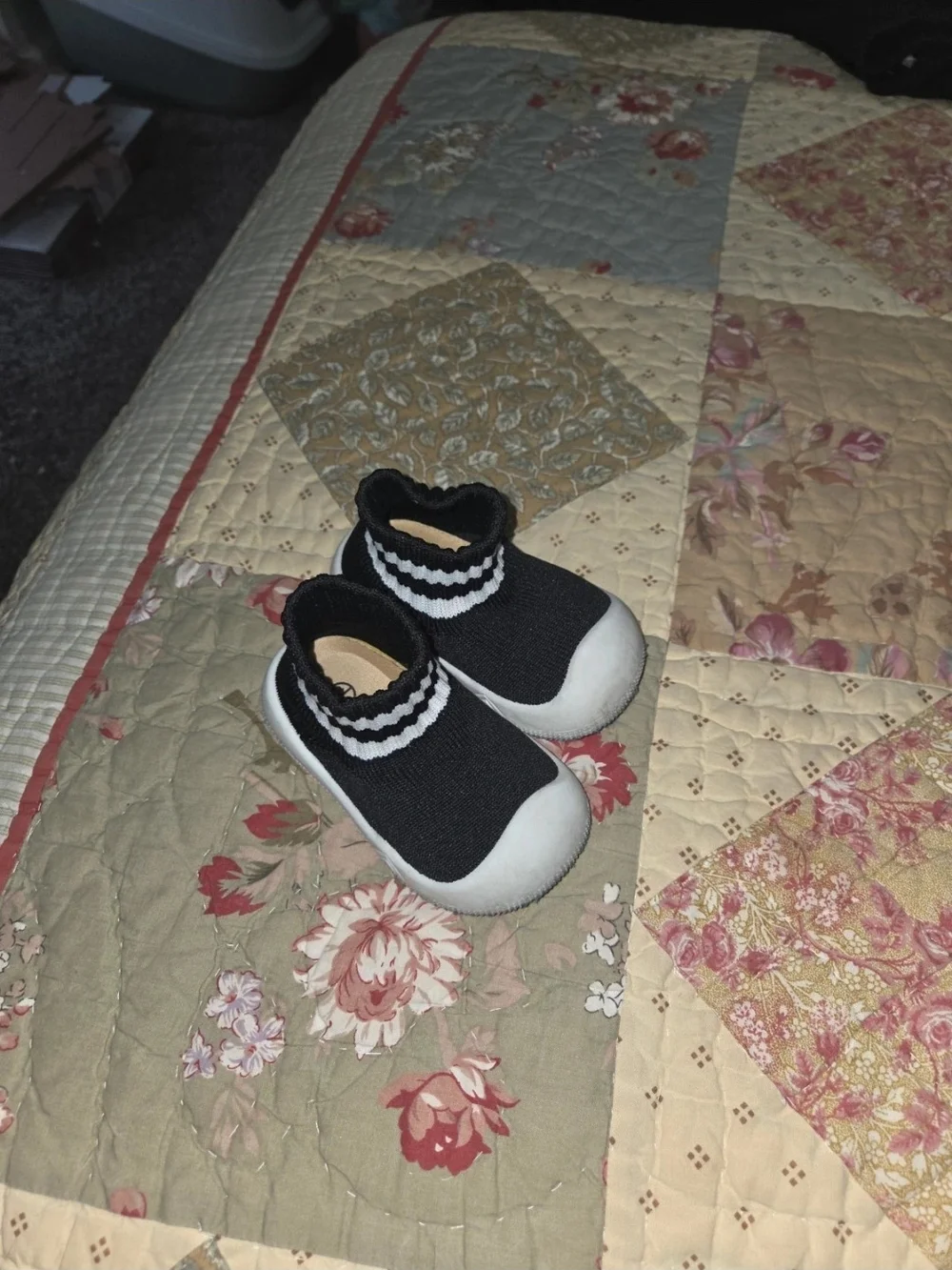 Baby Slip-On Walker Shoes - Black with White Trim